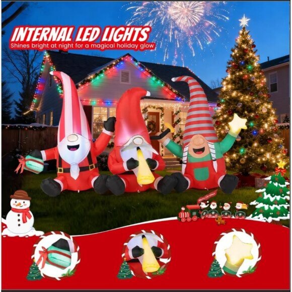 🆕7.55 FT Christmas Inflatables Long Gnome Xmas Blow Up Outdoor Decorations - Picture 5 of 9